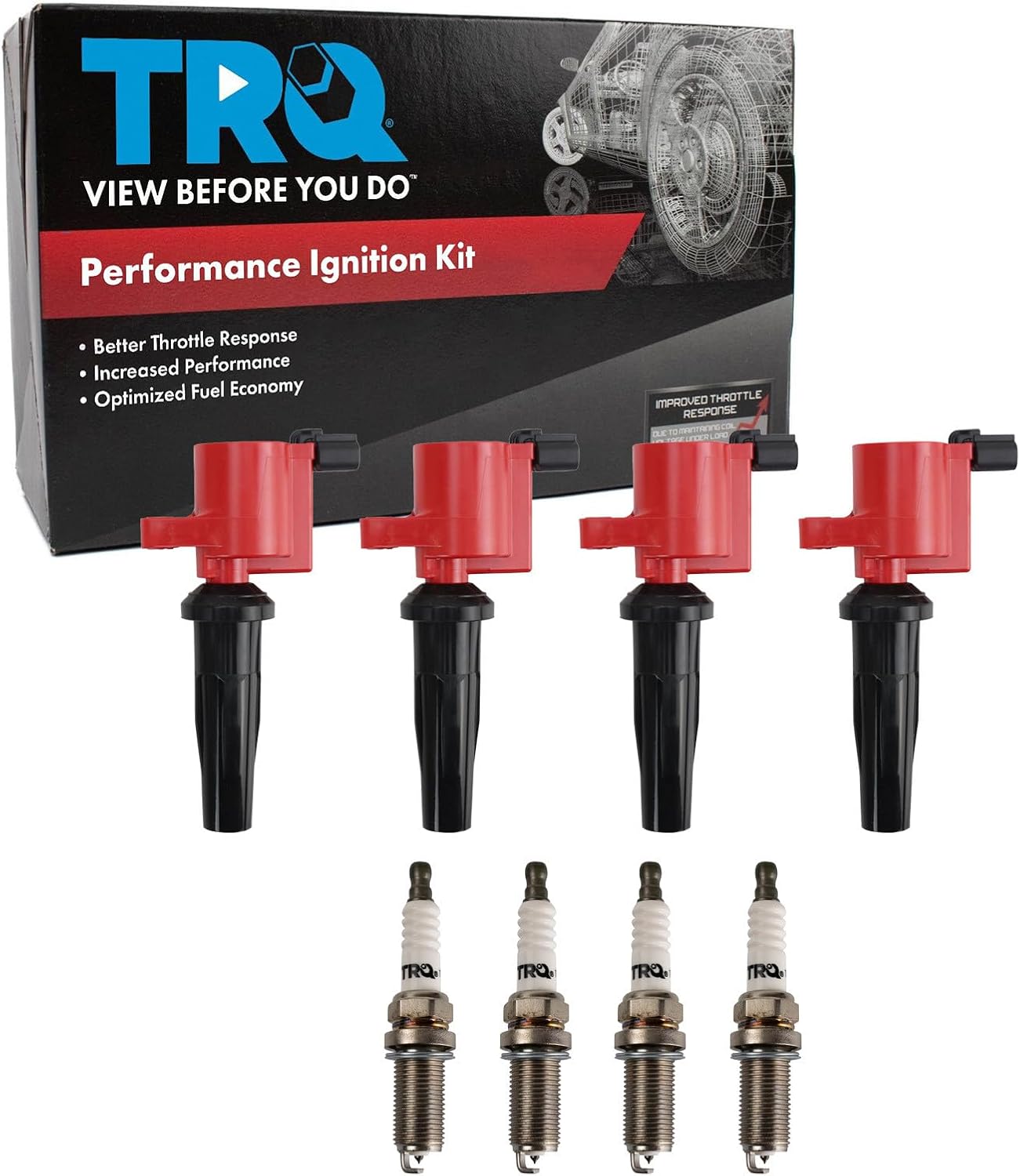 TRQ Ignition Coil and Spark Plug Kit 8 Piece Compatible with 2009 Mazda Tribute