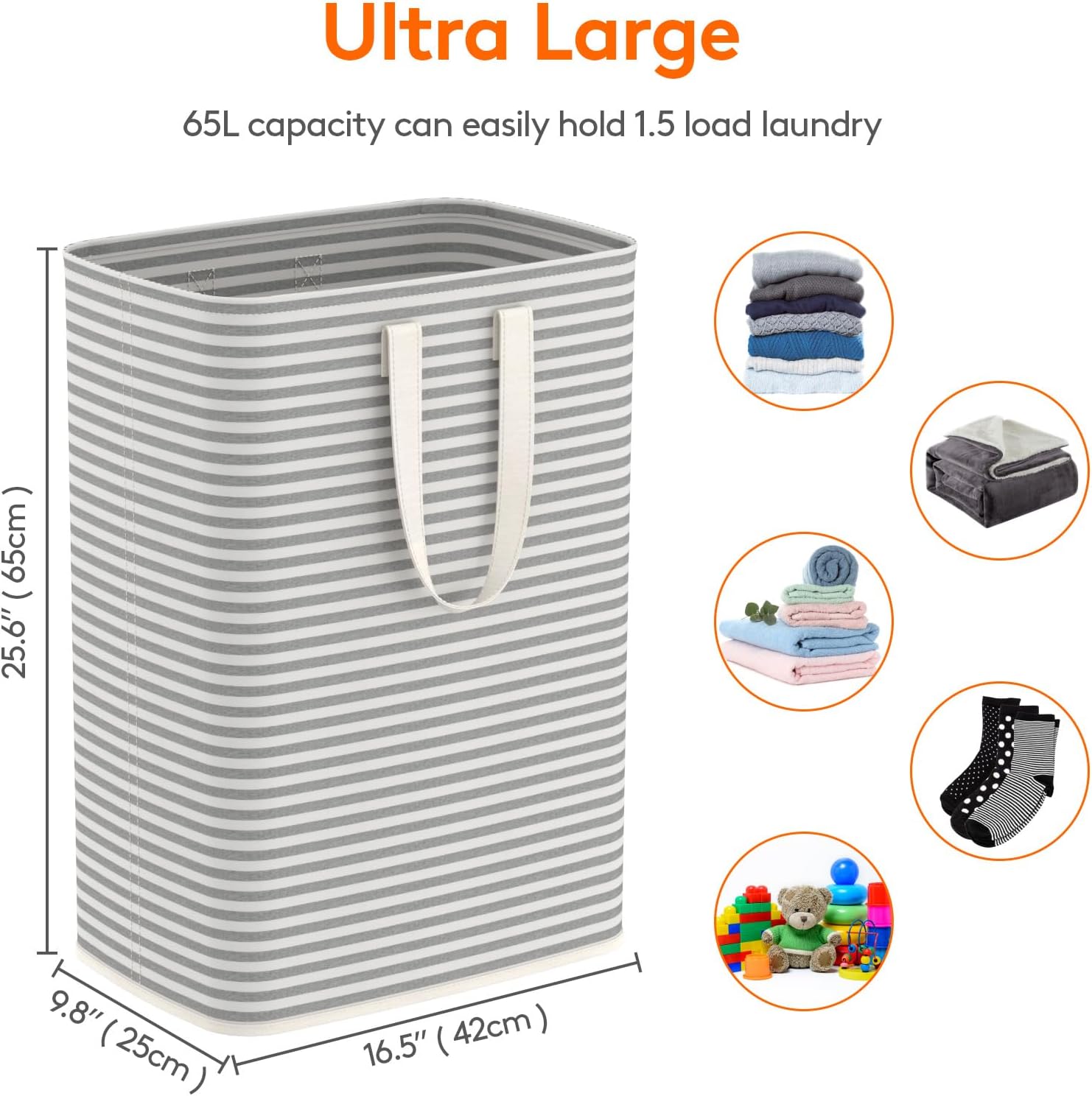 Laundry Basket Each, Collapsible Clothes Hper with Reinforced