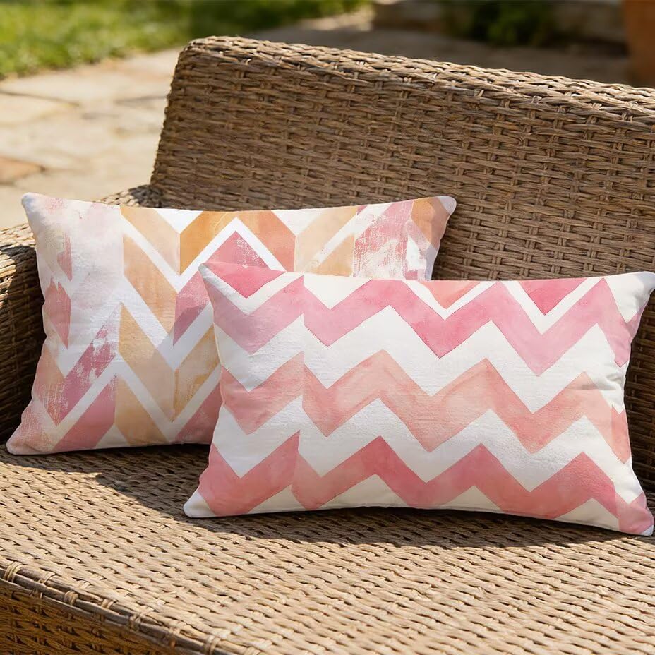 Housse de coussin de jardin 60x80 rose aspect lin premium