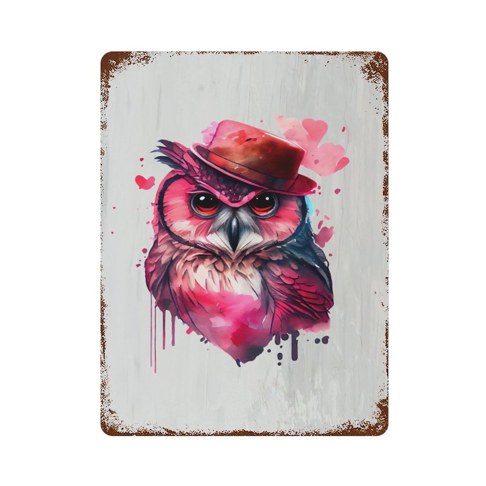 Gangster Owl Funny Aged Metal Wall Plaque 15.7"x11.8", Industrial Home Decor for Pub, Kitchen And Man Cave Decor
