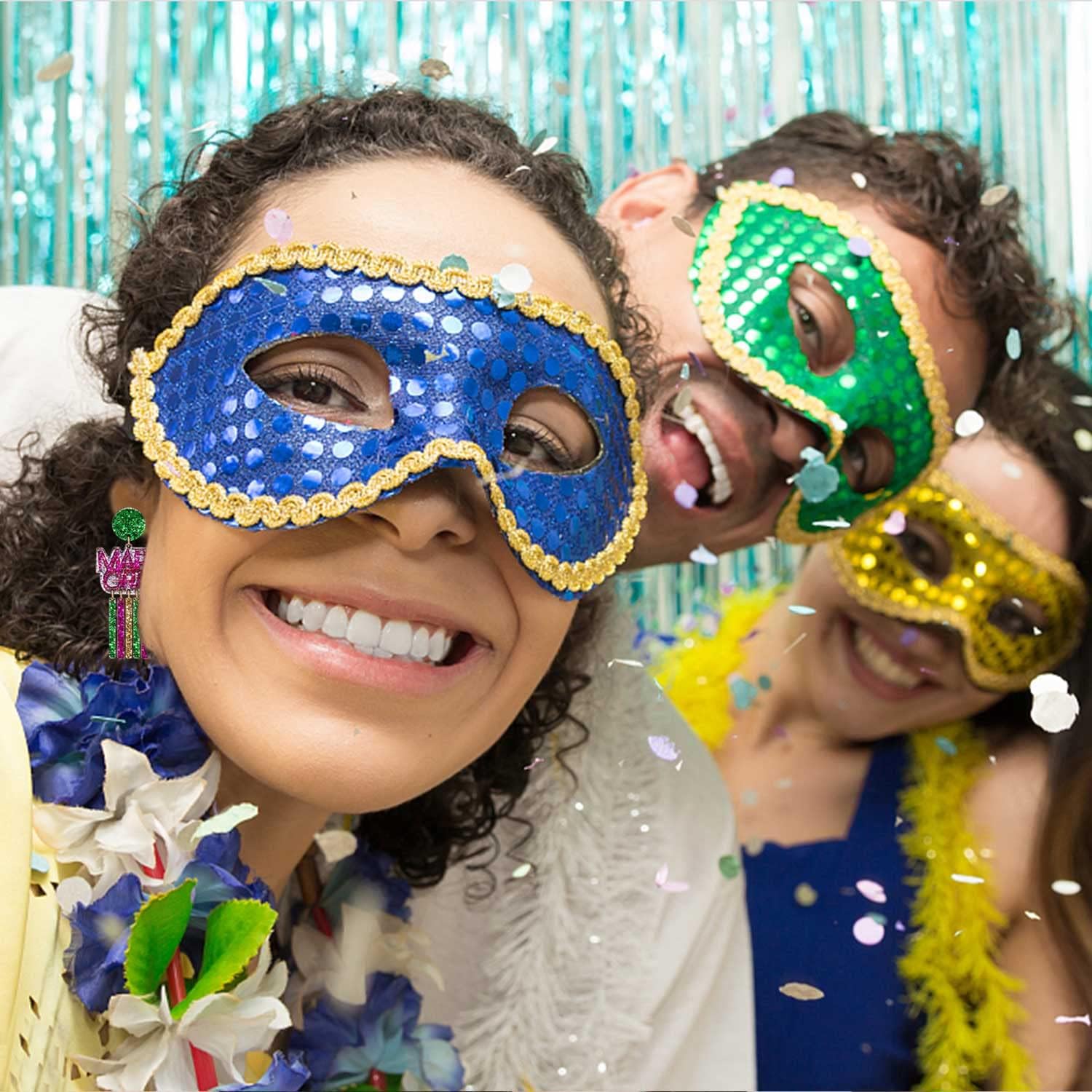 Mardi Gras Earrings for Women, Lightweight Mardi Gras Accessory, Acrylic Fleur De Lis Mask Crown Earrings Carnival Mardi Gras Parades Party Earrings, Fat Tuesday Jewelry Gift - Image 4