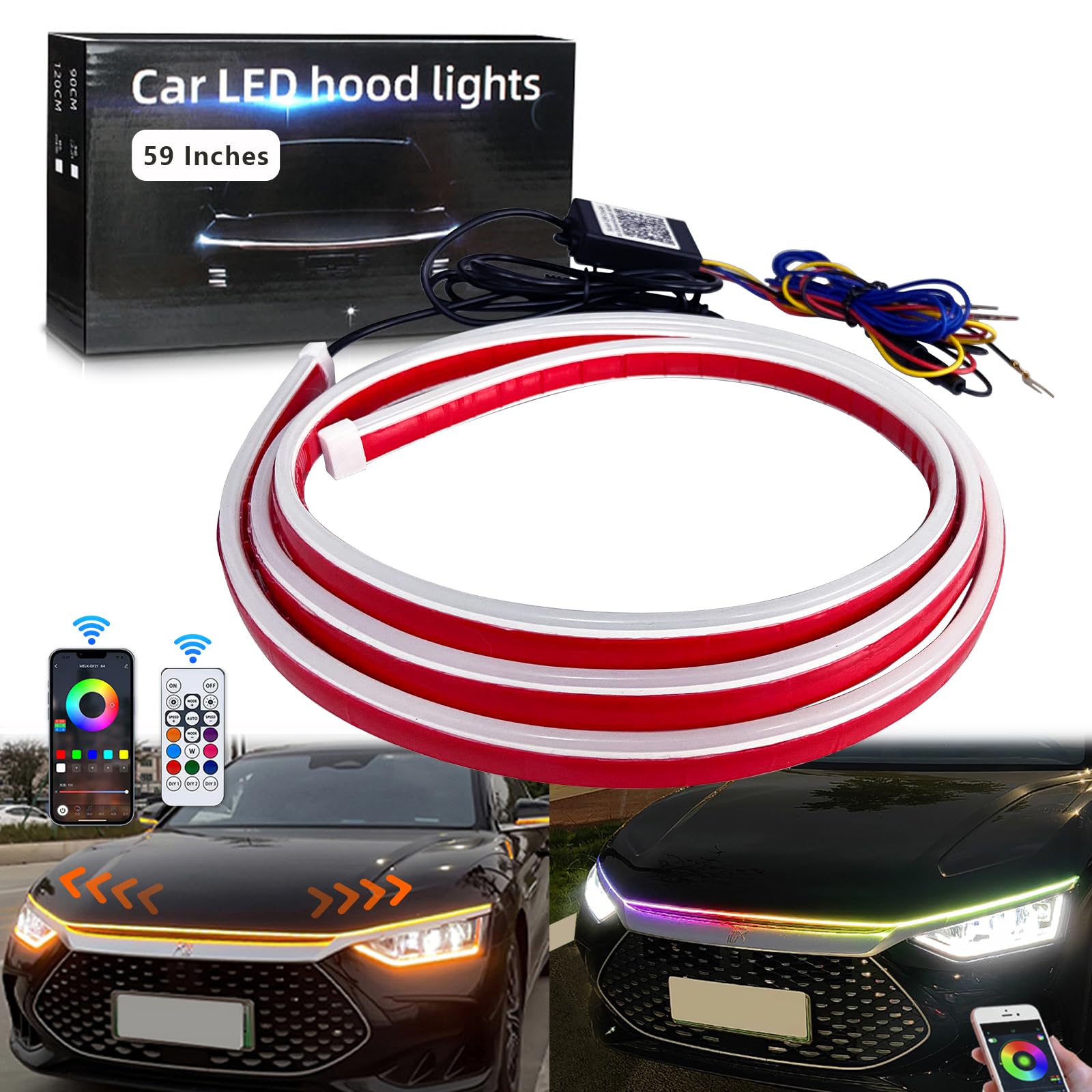 Car Hood Light Strip 180CM White Exterior Car LED Strip Lights for Hood Flexible Waterproof Dynamic Scan DC12V Daytime Running Lights for Cars, SUVs, Trucks — view 51