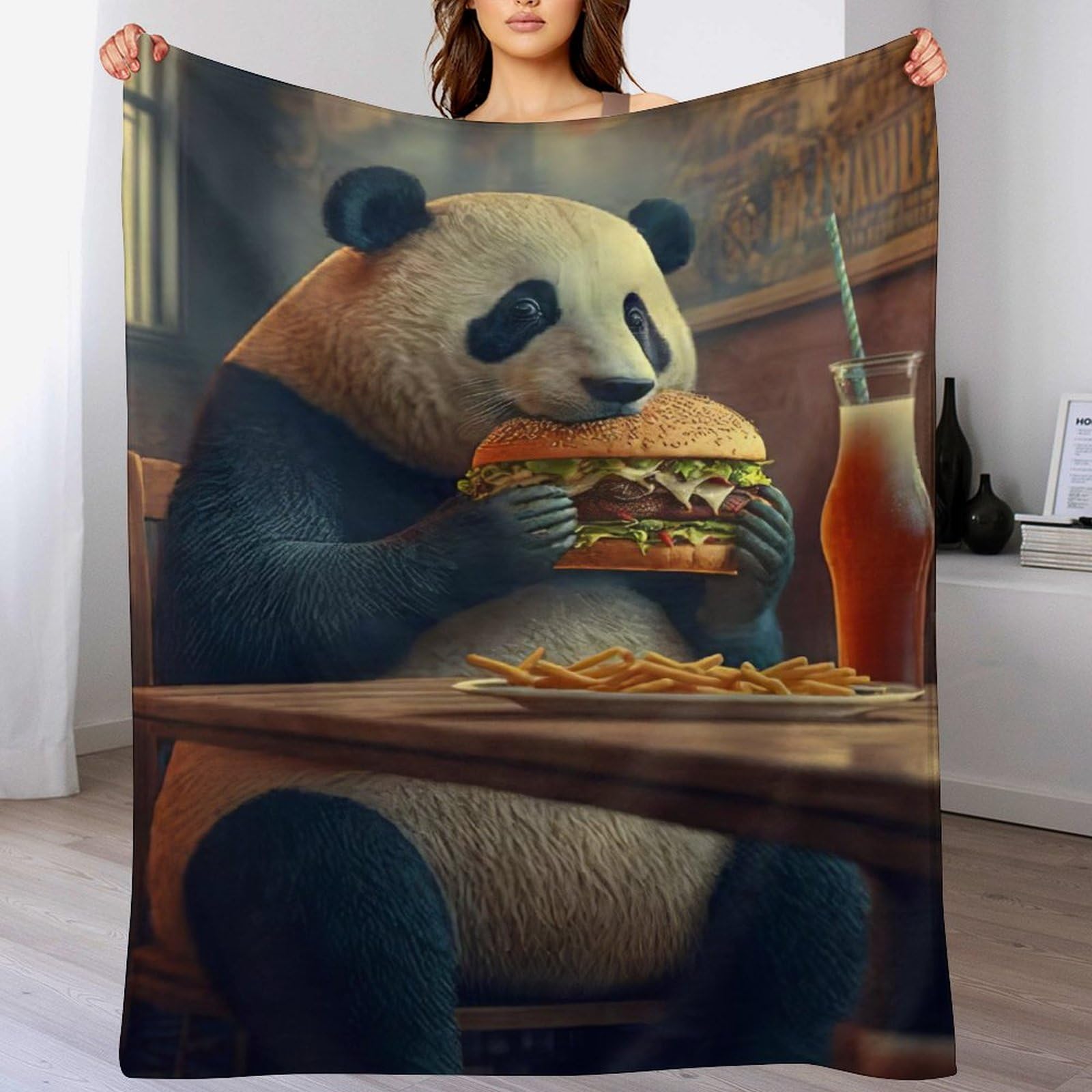 Couverture panda 3D chaude en polaire flannel toutes saisons