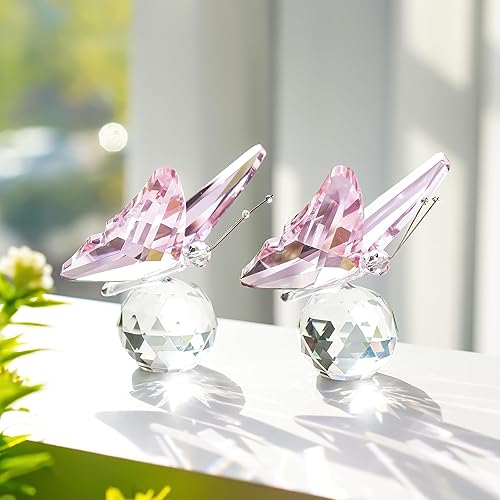 Miniatura 8 de HD HYALINE  DORA Mariposa voladora de cristal rosa con base de bola de cristal colección de adornos de vidrio cortados estatua de animales