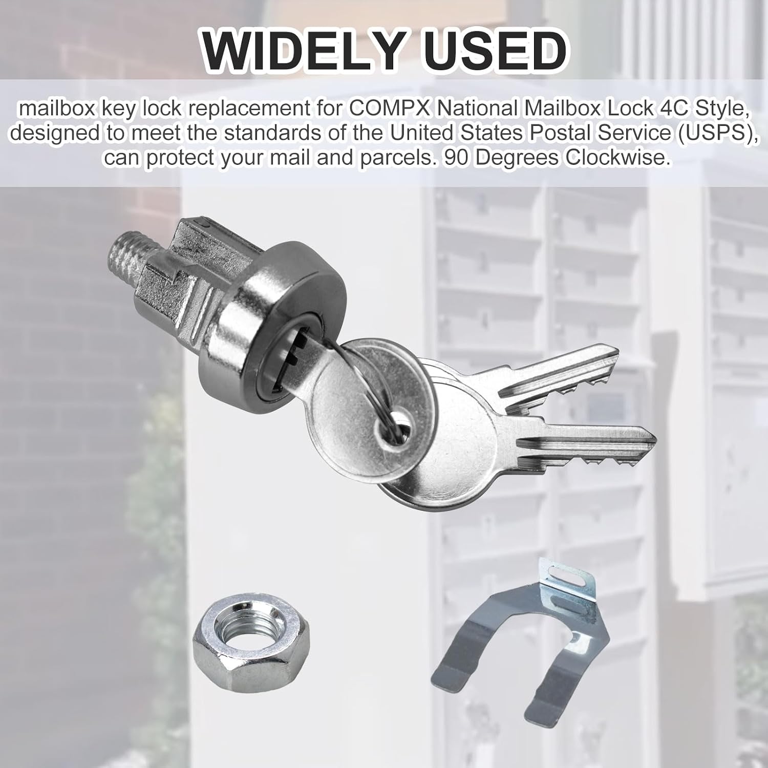 National Mailbox Lock 4C Style Clockwise Brushed Nickel Key Lock for Compx (Clockwise with 3 Keys)