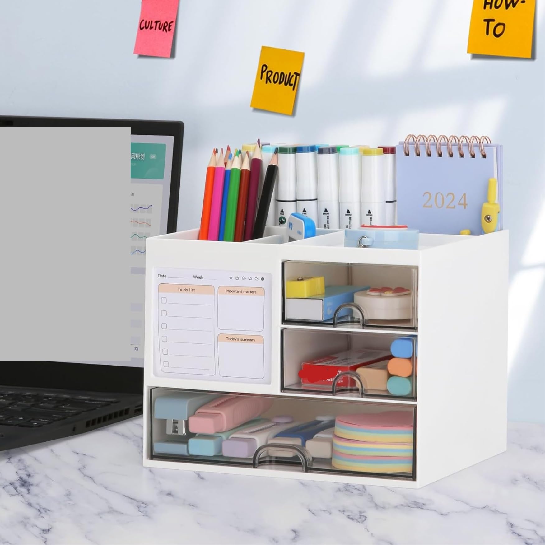Organizzatore Scrivania Organizer da Scrivania Multifunzione con Cassetti in Plastica per Cosmetici, Trucco E Vanità, per Riporre Oggetti Ufficio
