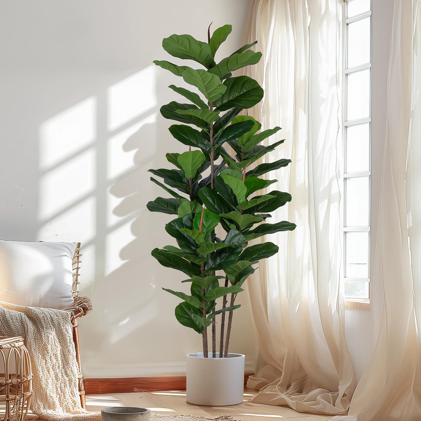 Yepdin Faux Fiddle Leaf Fig Tree 6 FT - Artificial Ficus Tree with Tall Artificial Plants Large 69 Fiddle Leaves - Lifelike Fake Trees for Home Decor Living Room Indoor Outdoor