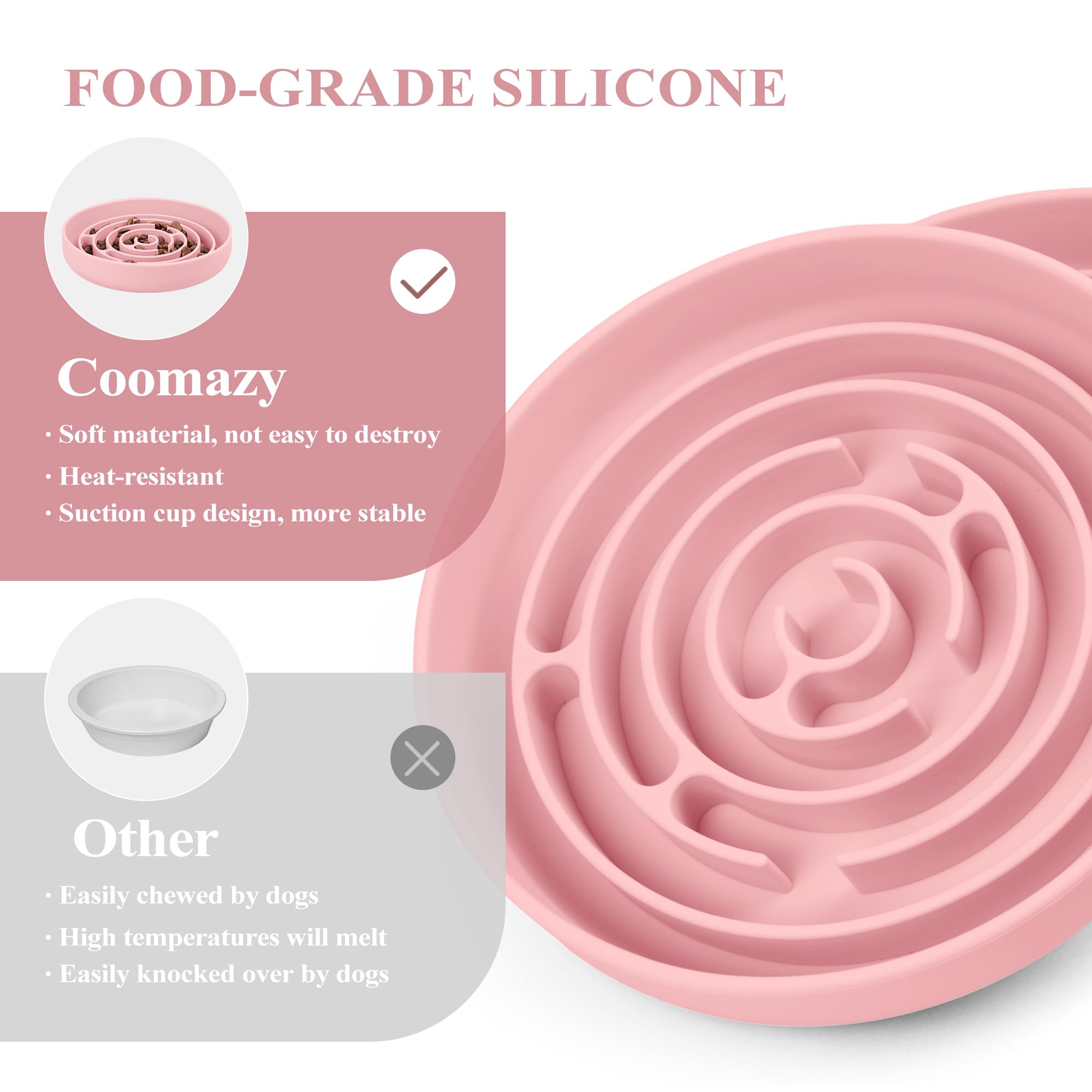Coomazy Ciotola per cani XL, in silicone, con ventose, per alimentazione lenta, design antiscivolo, riduce noia e ansia, adatta per cani di taglia grande, rosa