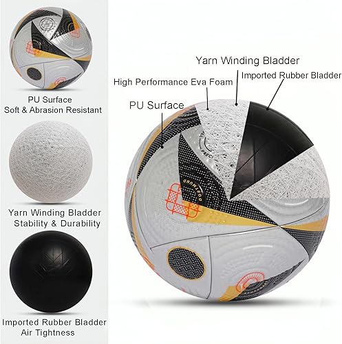 Miniatura 5 de Euro Cup Balón de fútbol Alemania - Tamaño 5, Fútbol de cubierta suave para adultos, ideal para entrenamiento, recreación y un