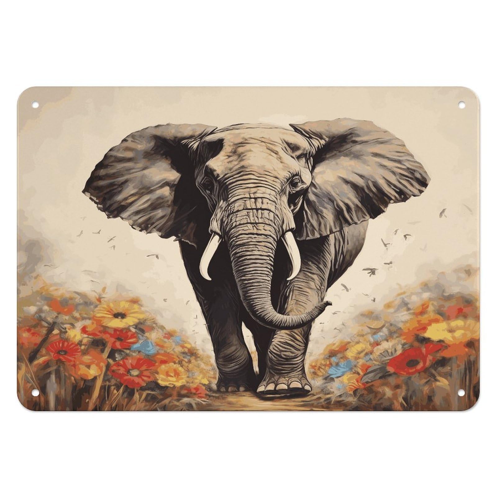Fodpand Style Elephant Painting Retro Vintage Metal Tin Sign,Wall Art Decor Garden Plaque Poster For Bedrooms Yard Bars Pubs Patios Porches 7.9X5.5 Inch
