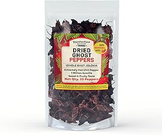 Unpretentious Dried Ghost Peppers, 25 count, Extremely Hot Bhut Jolokia Chile Peppers