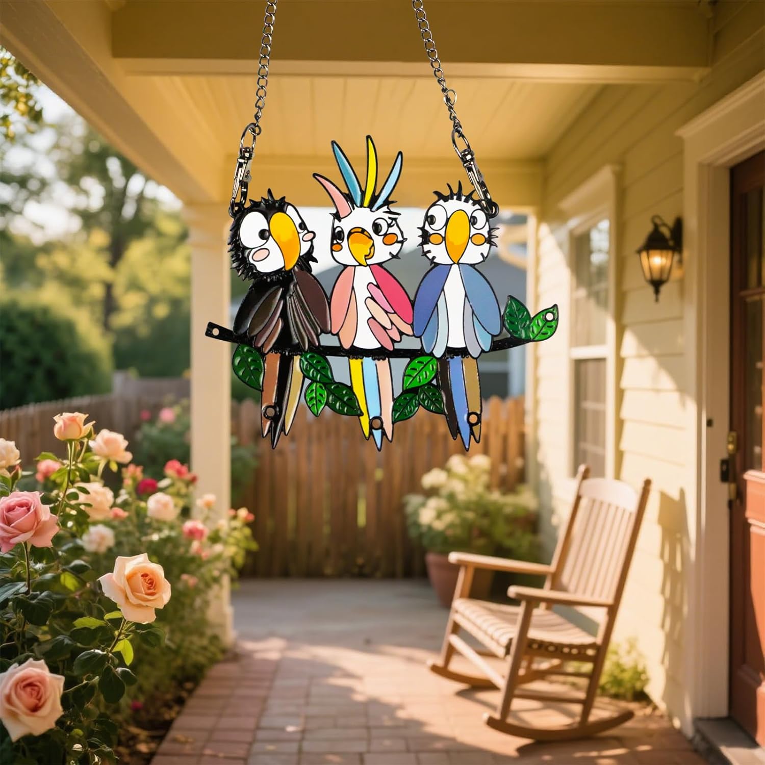 Multicolor Owls on a Wire High Stained Glass Suncatcher Panel, Bird Suncatcher for Windows Doors Room Home Decoration Hummingbird Ornamentand Gifts for Bird Lovers - Image 5