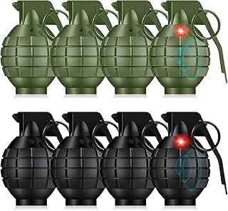 Sratte 8 Pcs Plastic Hand Grenades with Realistic Sound Effects and Flashing Light, Fake Toy Grenades Military Toys for Army Role Play Prop (Black,Green)