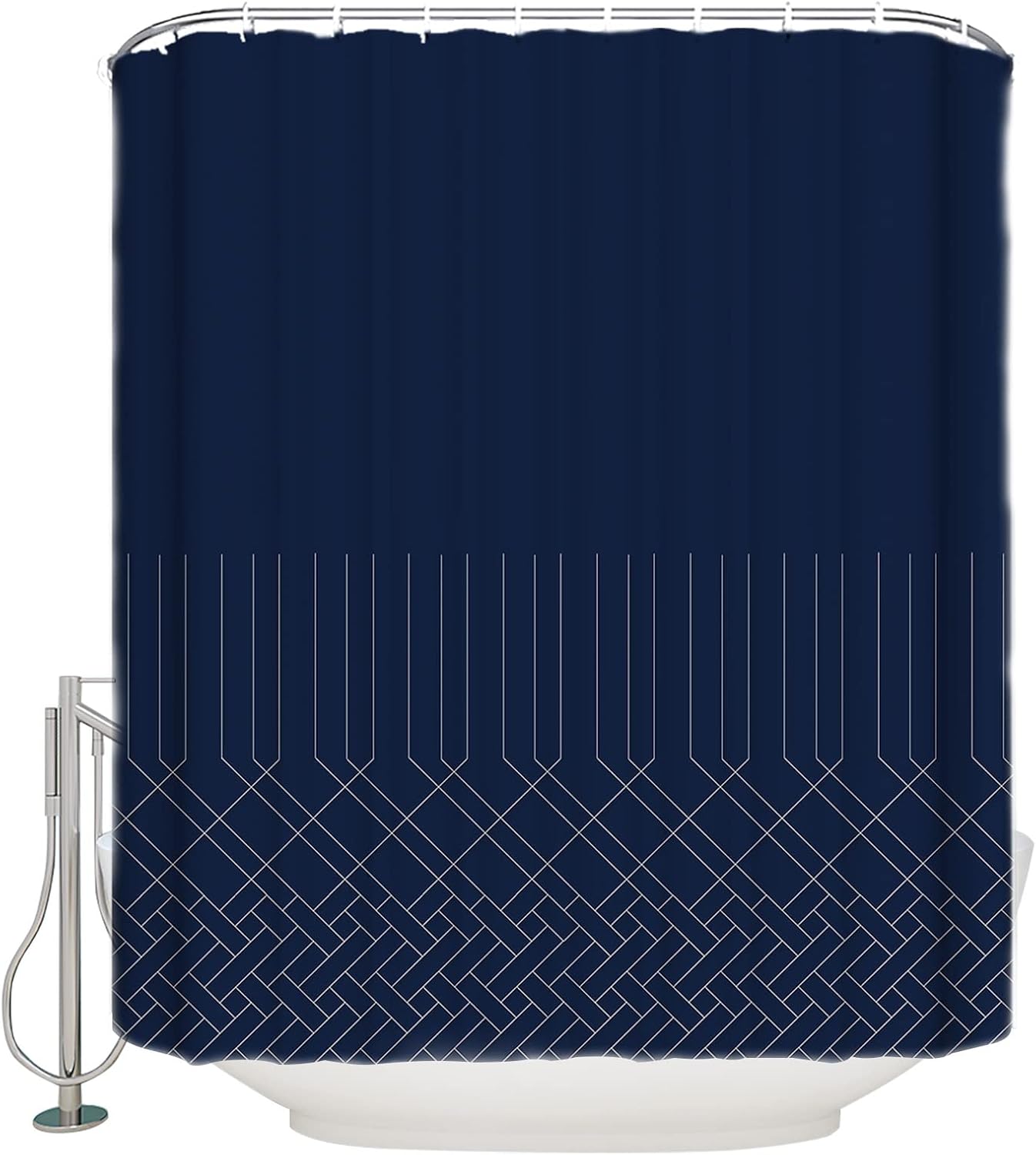Navy Blue Shower Curtain Set with Hook 66" x 72",Washable Cloth Polyester Fabric Shower+Curtain,Abstract Minimalistic Geometric Stripes Waterproof Bath Curtains for Bathroom,Showers,Bathtubs Decor