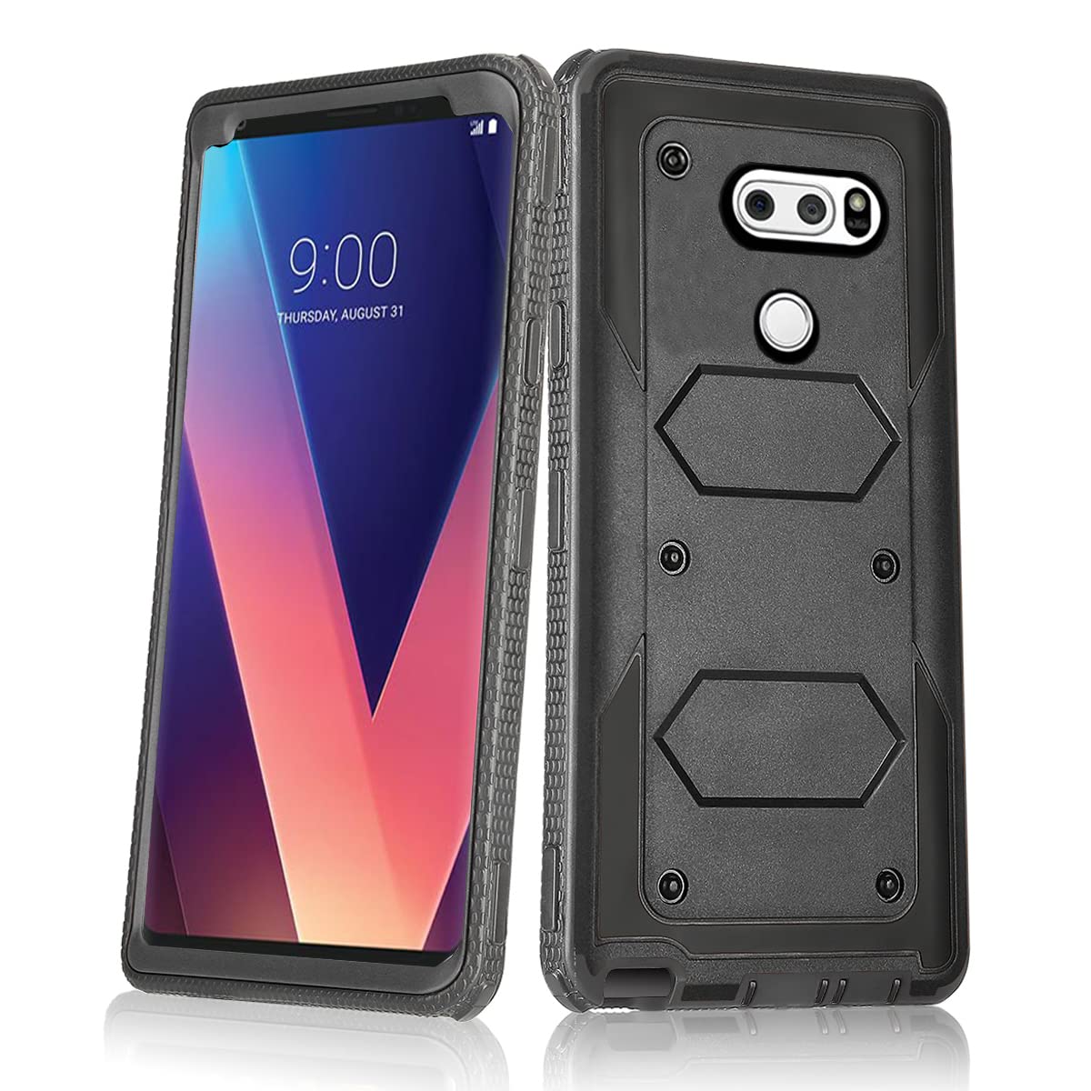 AsuwishPhone Case for LG V35 ThinQ V30 Plus Cover Hybrid Rugged Shockproof Drop Proof Full Body Protective Heavy Duty Cell Accessories LGV30 LGV35 LG30 LG35 V 30 35 V30+ V30s H931 Women Men Black