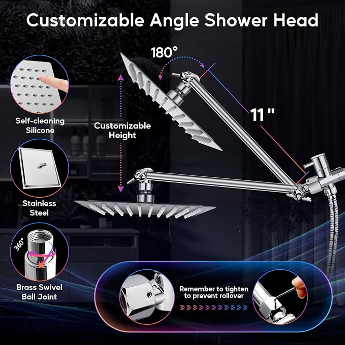Cabezal de ducha LED 10” con brazo 11” y manguera 60” cromado miniatura 5