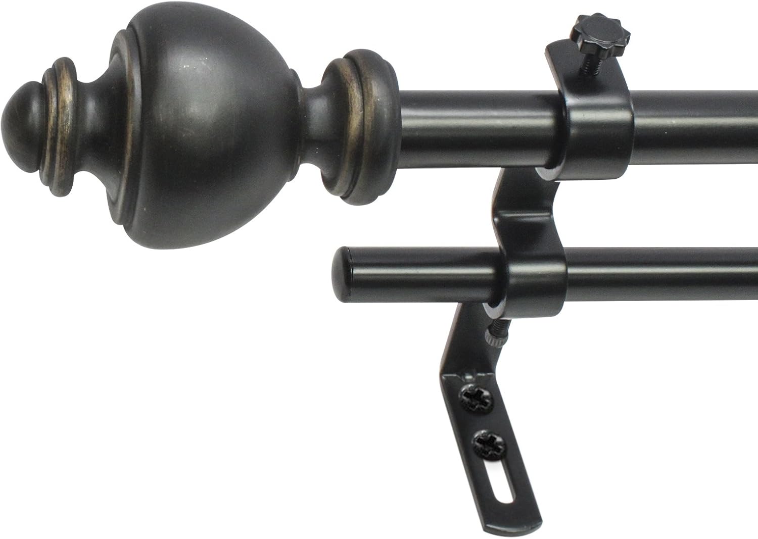 Decopolitan Urn 5/8" Double Curtain Rod Set, 26 to 48 Inches, Dark Nickel : Home & Kitchen