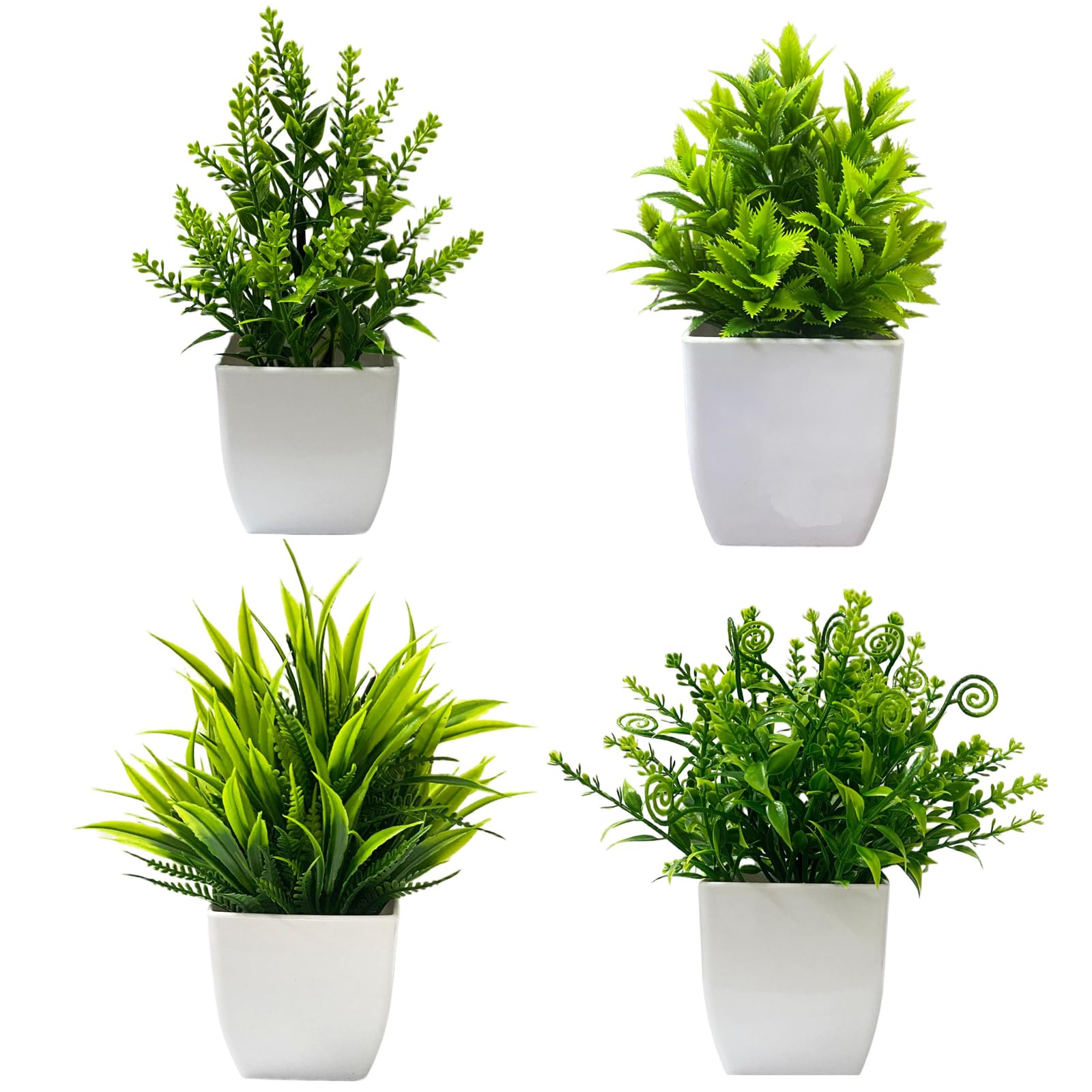 Vrexziy Artificial Plants, 4Pcs Artificial Plants Indoor, Mini Potted Fake Plant Plastic Fake Plant Potteds for Office Desk Bedroom Kitchen Bathroom House Decoration