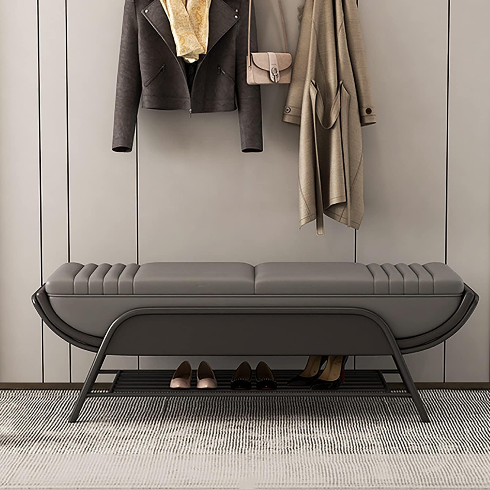 MYUYEE Premium Entryway Bench Shoe Storage Orga,Modern Shoe Rack Bench With Storage Shelf, Upholstered End Of Bed Bench Seat(F-100X40X45Cm)