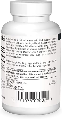 Miniatura 2 de Source Naturals L-Citrulina - Apoya la Recuperación del Ejercicio, Energía y Desintoxicación*, 1,000 mg - 30 Tabletas