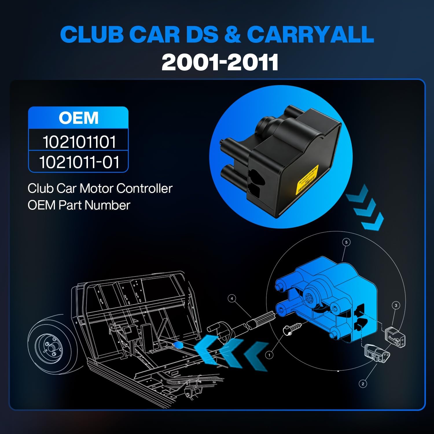 Golf Cart MCOR Throttle Potentiometer Accelerator for Club Car DS & Carryall (2001-2011) - MCOR1 Motor Controller Replacement Part - OEM# 1021011-01,102101101