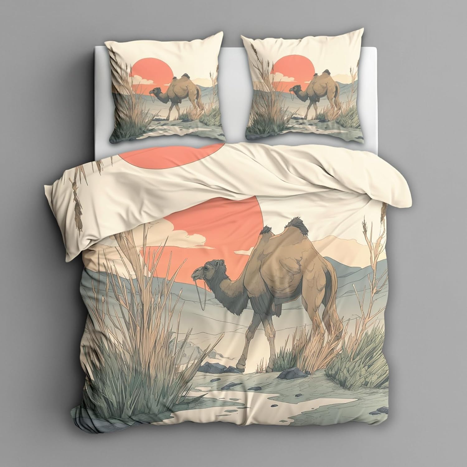 Funda Nordica Cama 90 Infantil Camello Ropa de Cama Ilustración Microfibra Suave y Cómoda con Cremallera Funda Edredon 150x200-2 Fundas Almohada 50x75 QC98