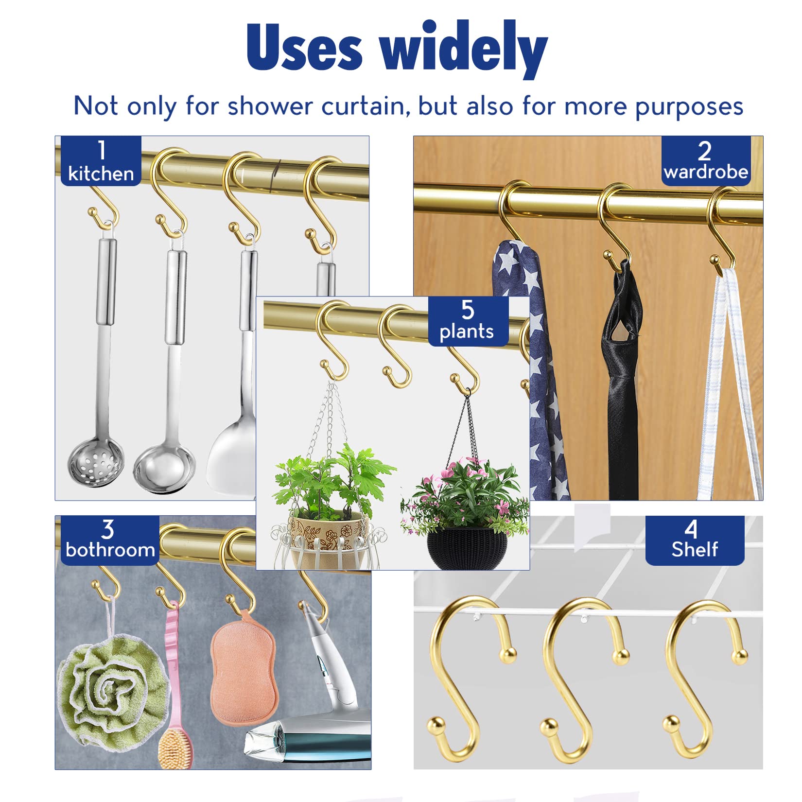 12 Stück Duschvorhang Haken Gold - Edelstahl Mit Hohlkugel Design
