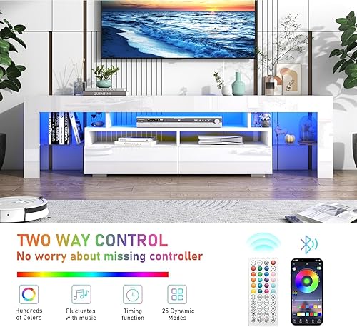 Miniatura 4 de Vinctik 6&Fox Soporte de TV LED de 70 pulgadas para TV de 758085 pulgadas, moderno soporte de TV blanco para sala de estar, centro de