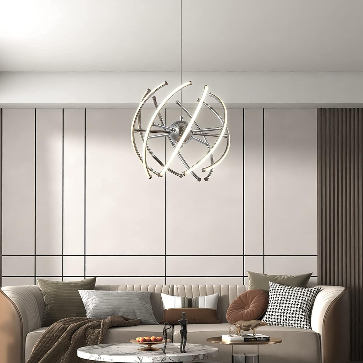 Maxax LED Pendant Light, Modern 8 Tubes Chandelier, 1856lm, 3000K Warm White, Cord &Tube Adjustable Ceiling Lighting, for Dining Room, Living Room, Chrome