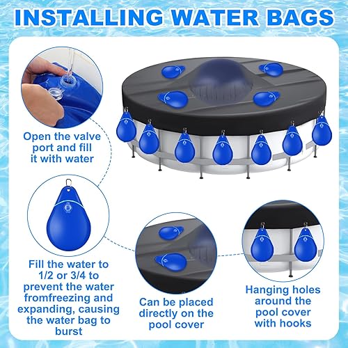 Miniatura 5 de Hungdao Paquete de 12 almohadas inflables para piscina con gancho, de 4 pies, de PVC, a prueba de fugas, bolsas de agua colgantes, lona de invierno