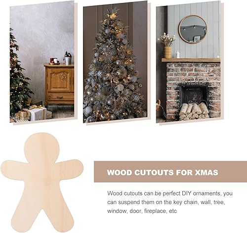 Miniatura 6 de EXCEART Recortes de madera para hombre de jengibre, artesanías de madera sin terminar, ornamento de pintura de Navidad, recortes de madera para