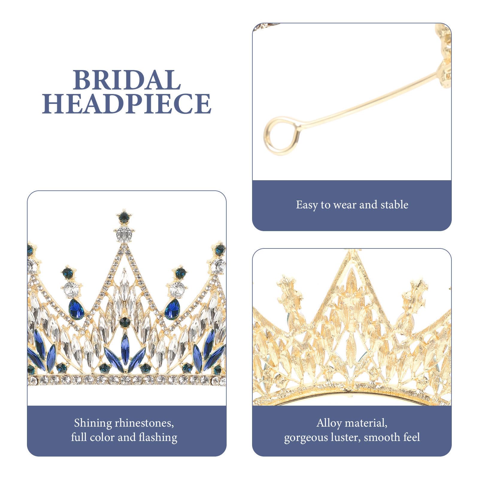 Tiara de Boda Azul Estilo Barroco para Novia Aleación Elegante y Decoración Cabello en Bodas y Fiestas