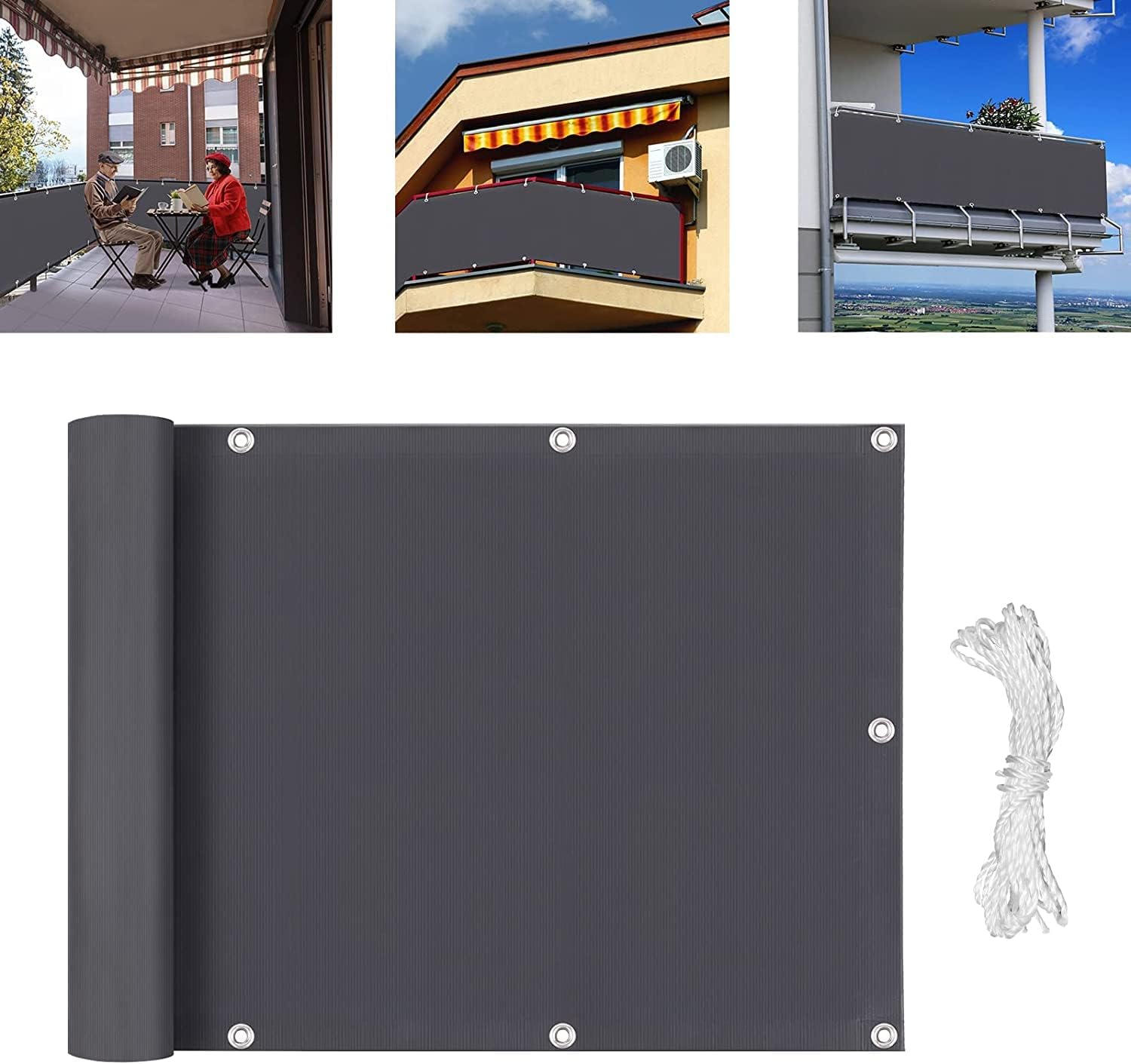 Balkon Sichtschutz 110x650 Cm HDPE - Wetterfest Ohne Bohren, Braun