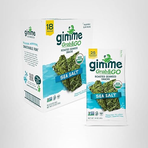 Vista 47 de gimMe Grab & Go - Sal marina y aceite de aguacate - 5 unidades - Hojas de algas tostadas orgánicas - Keto vegano sin gluten - Gran fuente de yodo