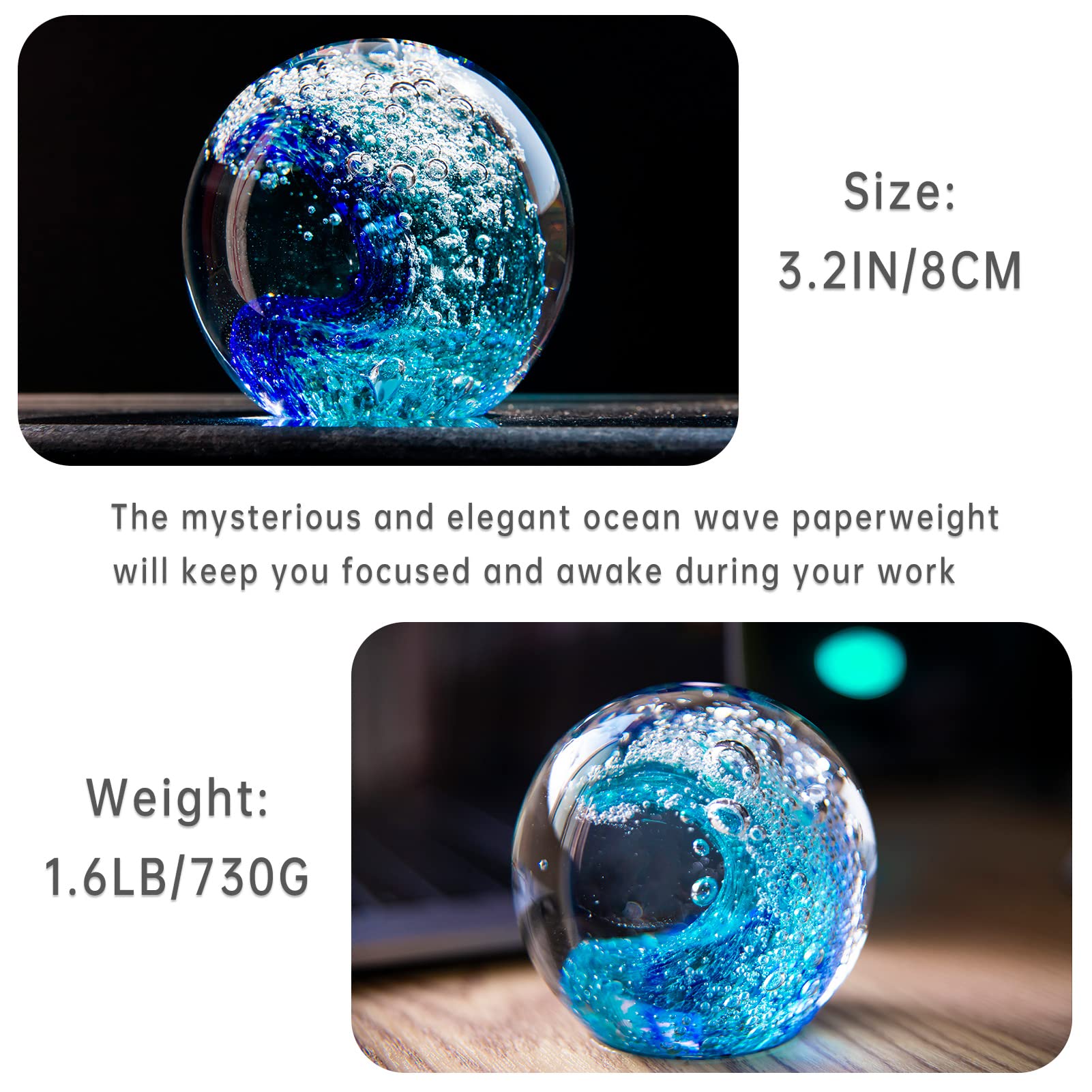 Amazon | KANGMING 手吹きの海の波の形のガラス文鎮、芸術の水晶家の