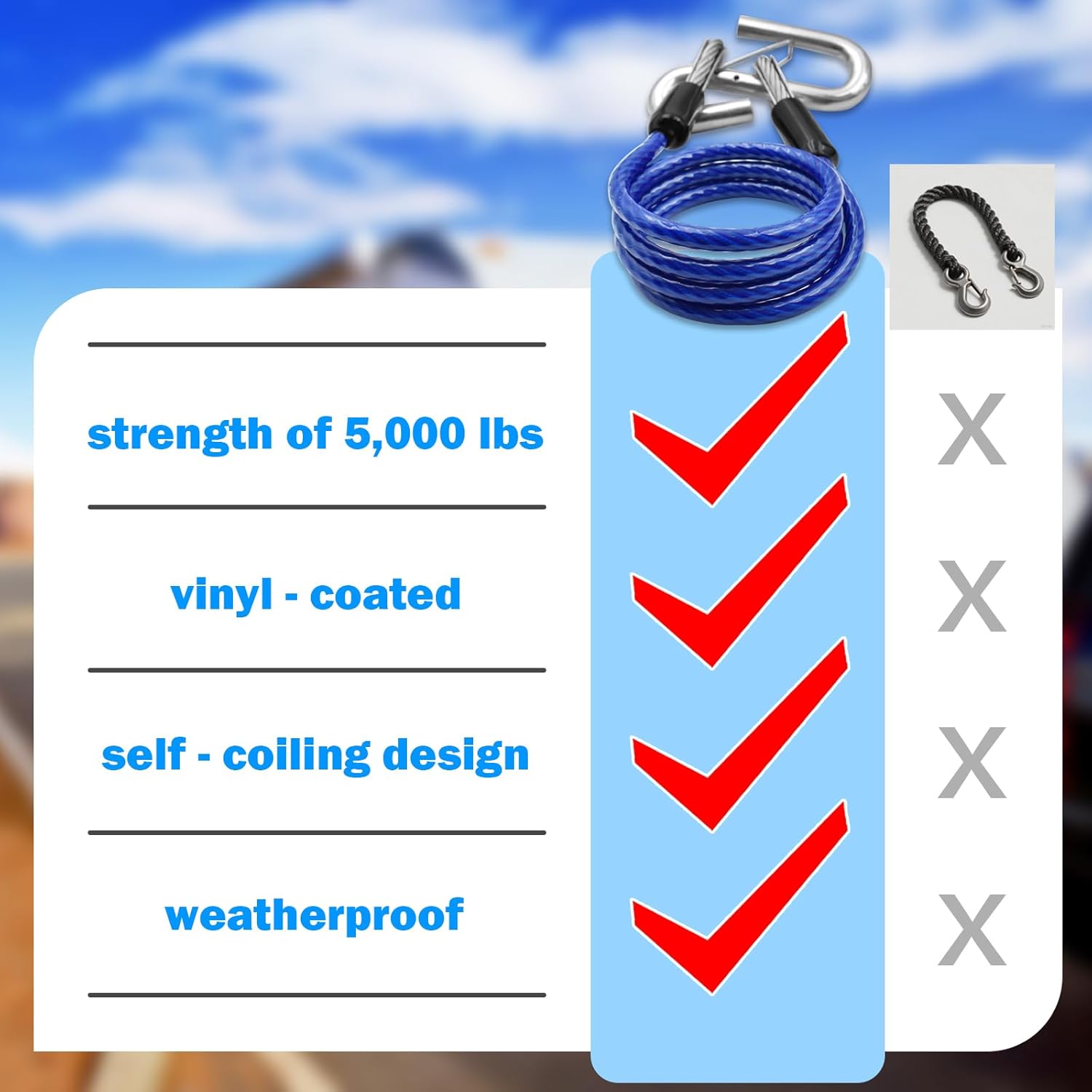 NAZOU 60" Heavy-Duty Trailer Safety Cables Safety Chains with Hooks, Trailer Chain Extension, Trailer Brakeaway Cable, Boat Winch Strap with Hook (1/3Inch,Pack of 2)