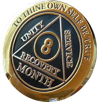 8 Month AA Medallion Elegant Black Gold and Silver Plated Chip