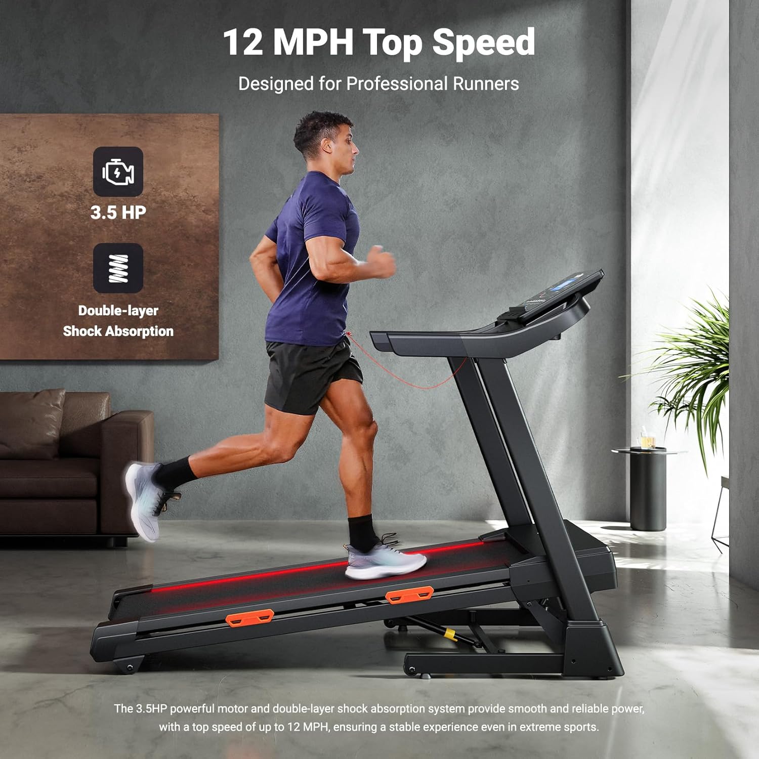 THERUN 20% Auto Incline Treadmill, 12 MPH and 3.5 HP Motor, 55" x 20" Large Running Belt with Advanced Console, All-in-One Foldable Treadmills for Home with Incline for Intensive Workout