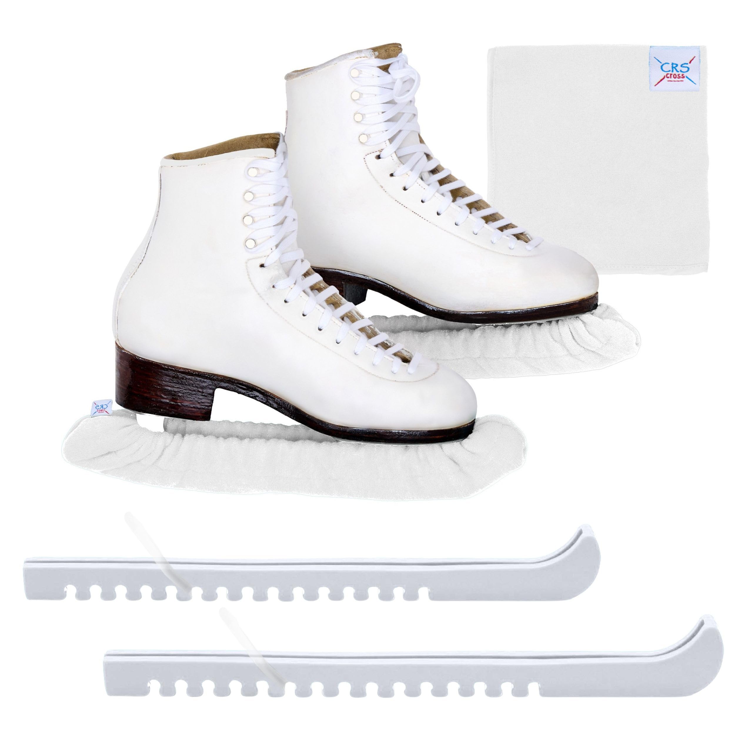 Ice Skate Guards, Soakers & Towel Gift Set -One Piece Guard Set Design with Soft Skate Blade Covers & Towel (Adjustable Pair of Guards-no Assembly Required)