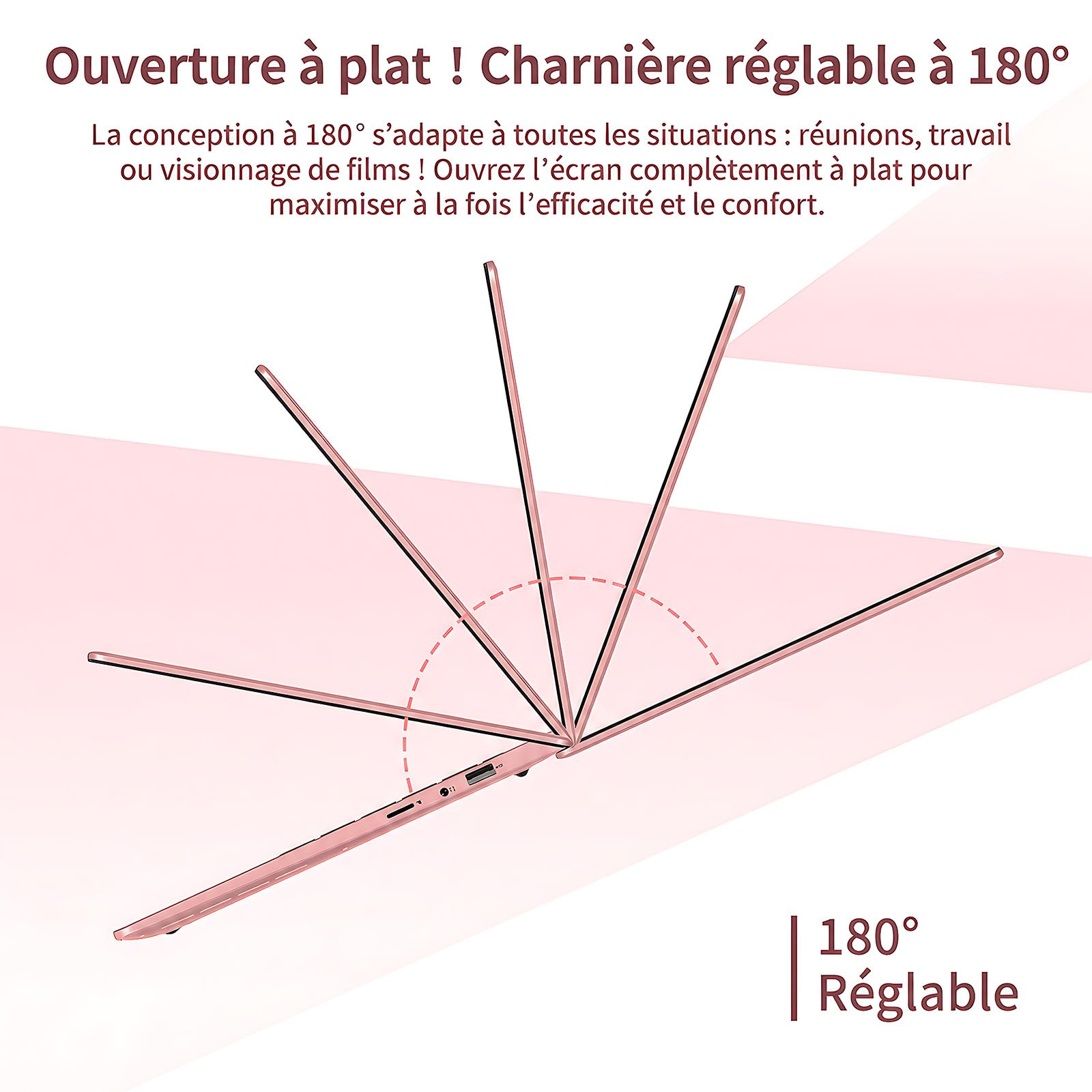 Ordinateur Portable 14 Pouces Léger, PC Portable Windows 11 Pro, Celeron J4105, 8 Go DDR4, Écran FHD IPS 1920x1080, WiFi 5G Bluetooth, Mini HDMI USB 3.0, Clavier AZERTY (Or Rose, 8+256G)