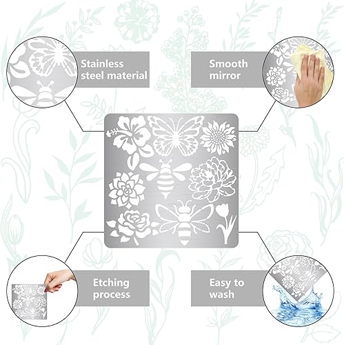 Miniatura 5 de GORGECRAFT Plantillas de troqueles de corte de acero inoxidable de 6.3 x 6.3 pulgadas, reutilizables, barbacoa, alimentos, diario, plantilla, setas,