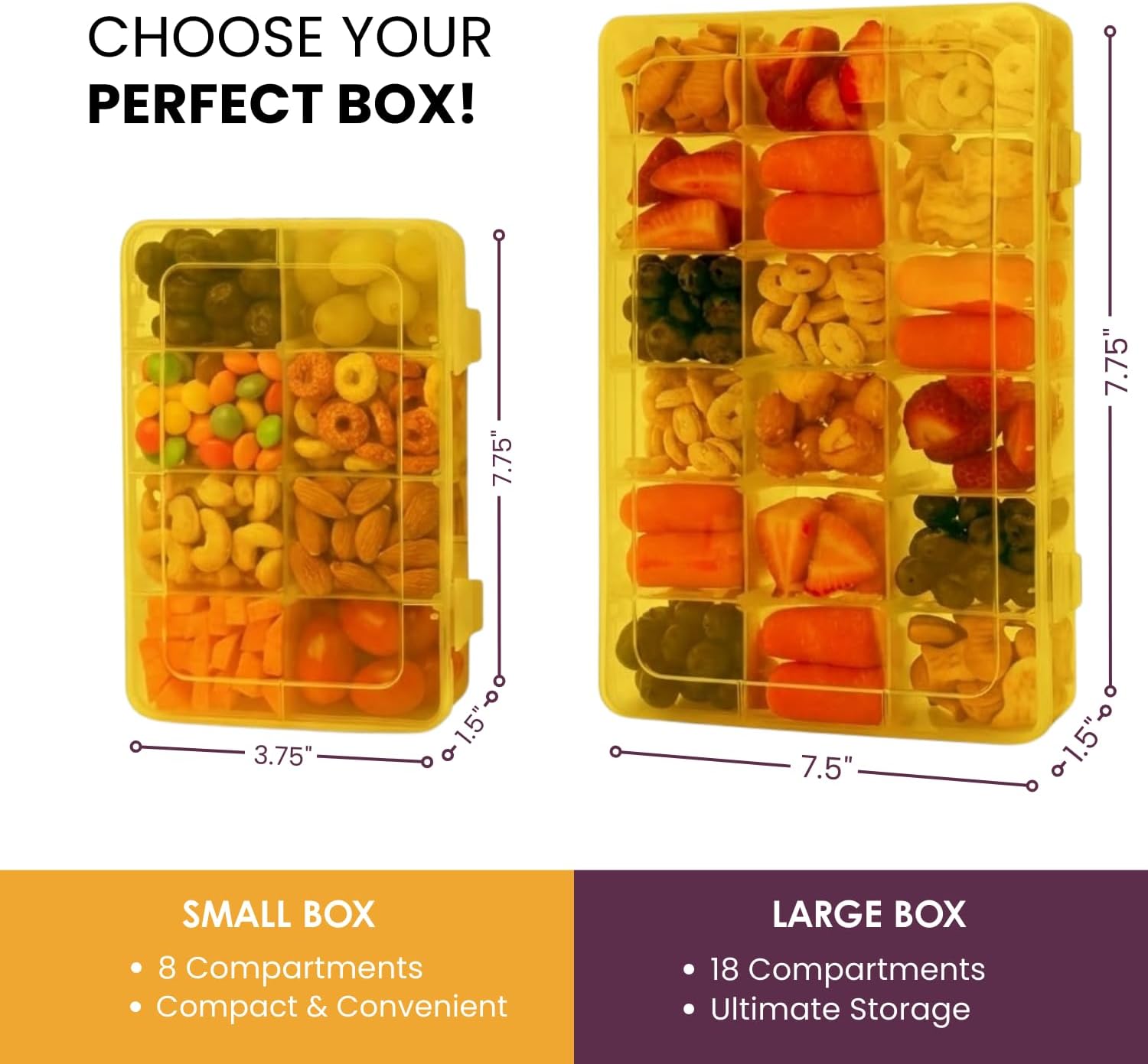 Snack Box Containers Set of 2-Reusable,100 Dissolvable Labels, 8 Adjustable Compartments, Dishwasher Safe, BPA-Free, Meal Prep Container, PARENT TESTED PARENT APPROVED AWARD (2 Pack) (Yellow) image 2