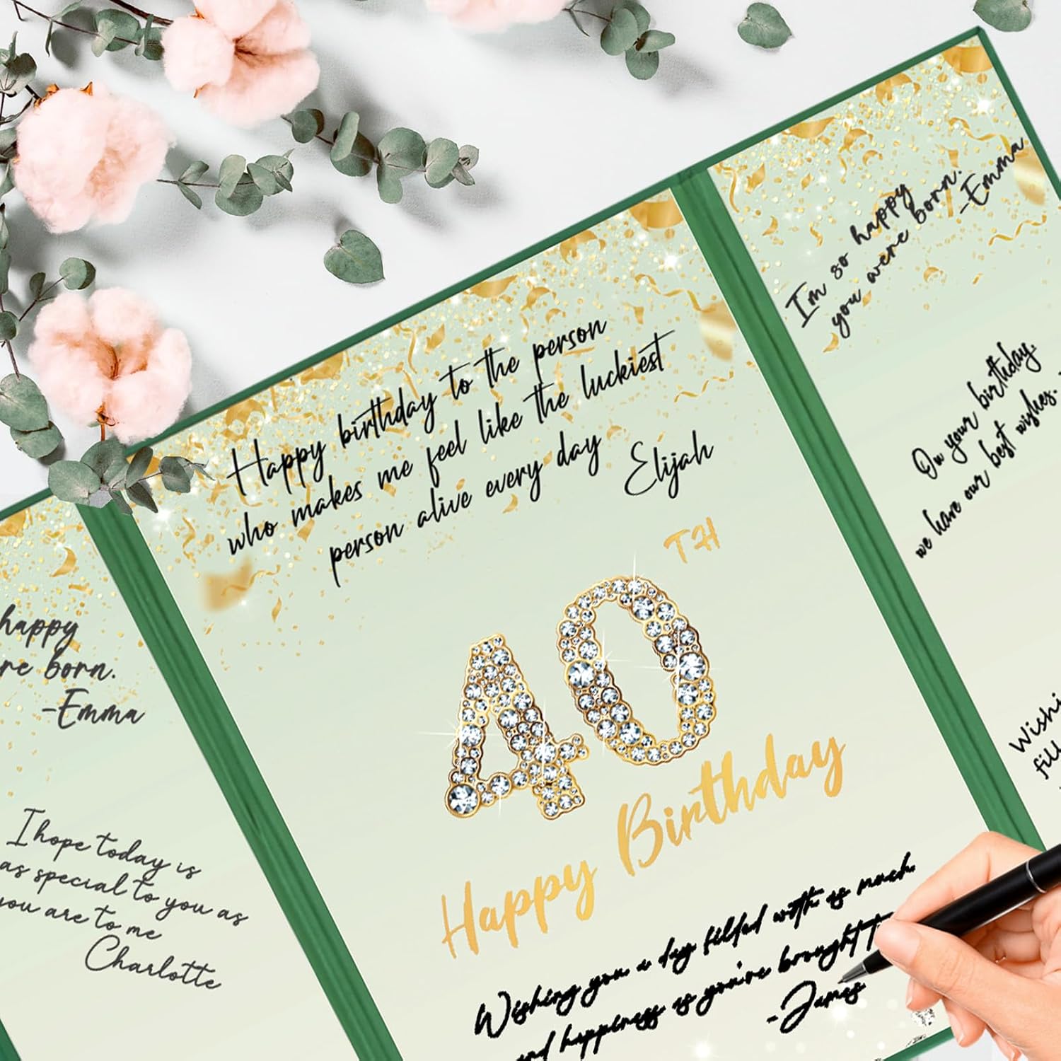 Crenics Green and Gold 40th Birthday Decorations, Happy 40th Birthday Guest Signature Book Alternative 18" x 12", Awesome 40 Years Old Party Gift for Women or Men - Image 8