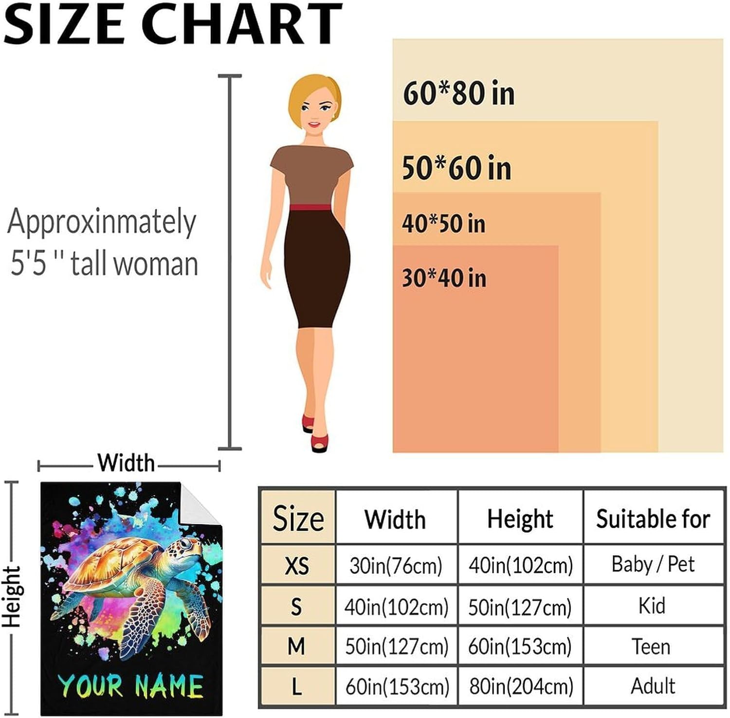 Personalized Sea Turtle Blanket Gift With Name for Girls Boys, Turtle Gifts for Birthday Christmas, Soft & Cozy Throw Blanket for Kids Teens Adults, Custom 60"x80" Cute Fuzzy Throws for Sofa Couch Bed