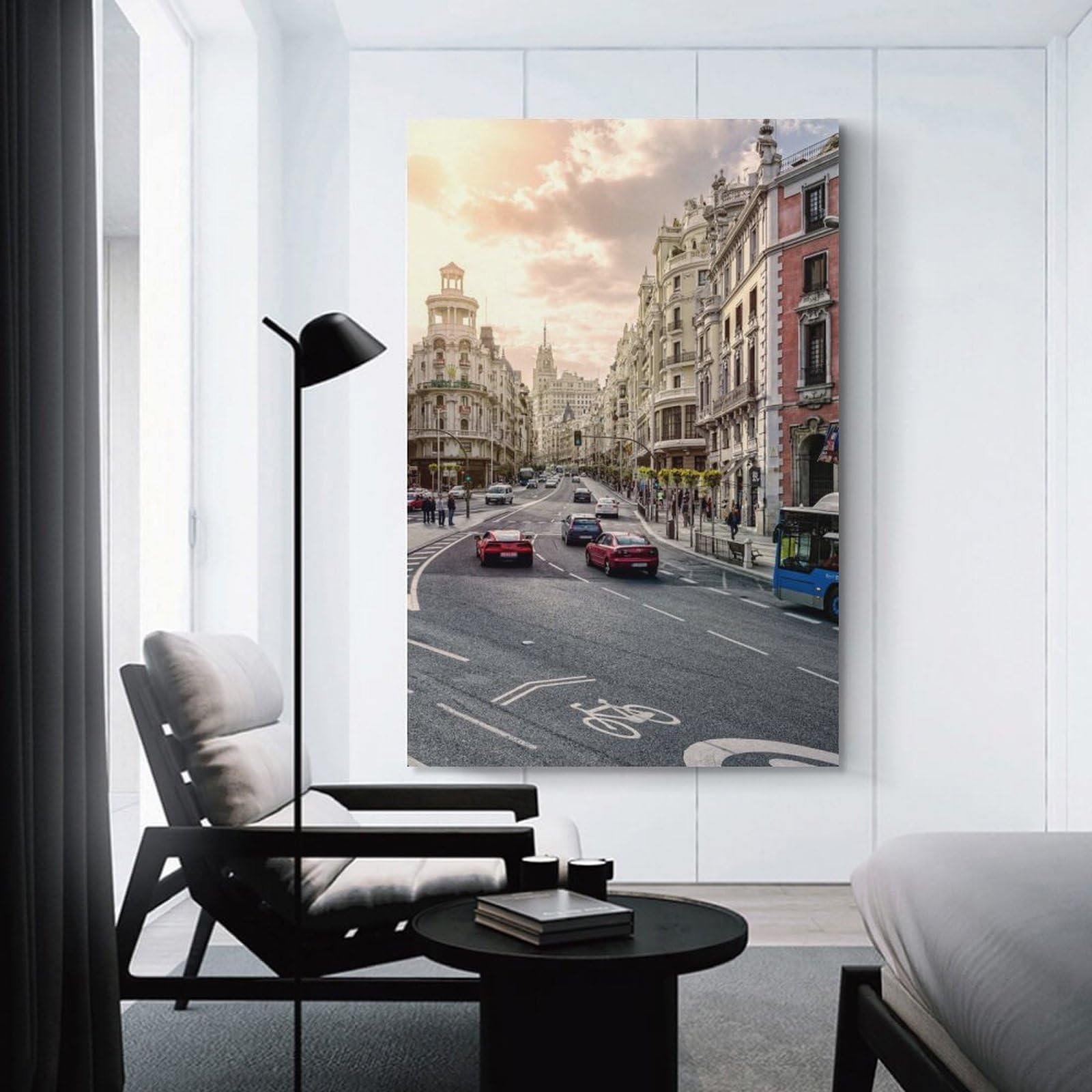 Junmoney Unframe-Style-8 Madrid's Gran Vía A Visual Journey Canvas Wall Art 20X30inch(50X75cm), For Office Decor, Home Working Or Creative Rooms, Wall Art That Adds Style To Work Areas
