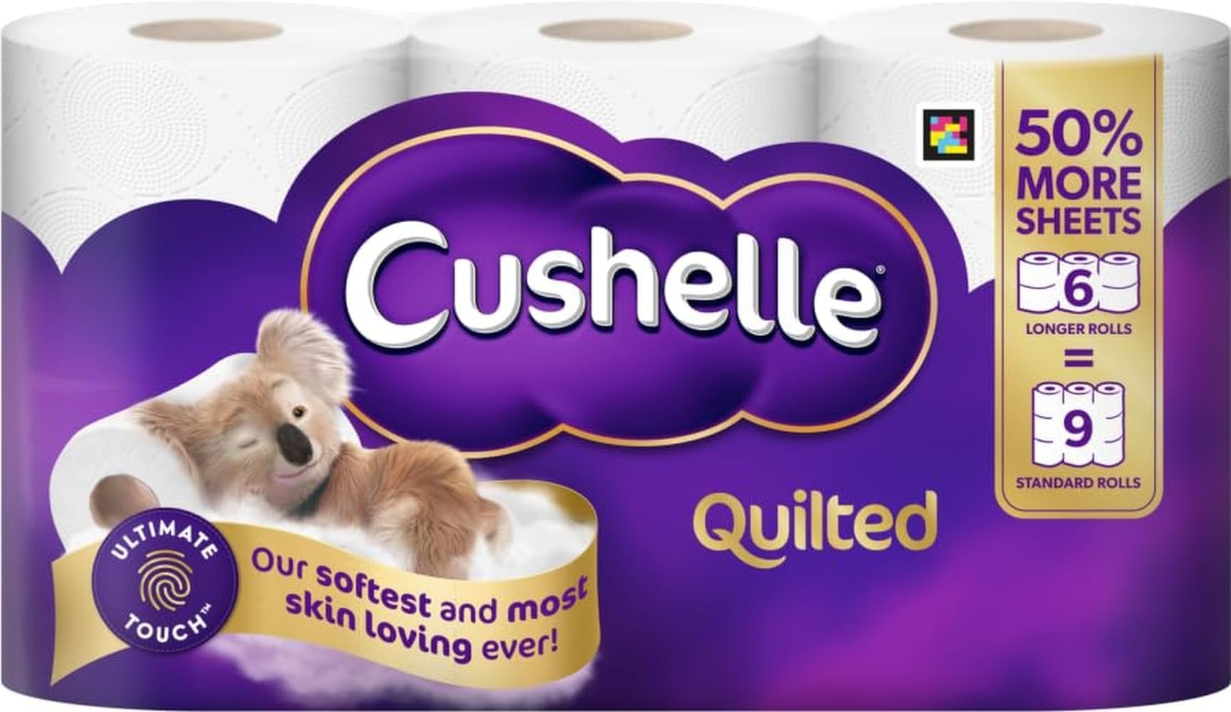 Cushelle Quilted 50% Longer Lasting Toilet Tissue 6 Equals 9 Regular Rolls