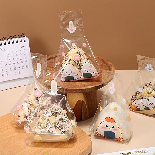 Miniatura 8 de iplusmile Bolsas triangulares de Onigiri, 100 bolsas de plástico para arroz, bolsas japonesas de fácil desgarro para el hogar, restaurante, bar de