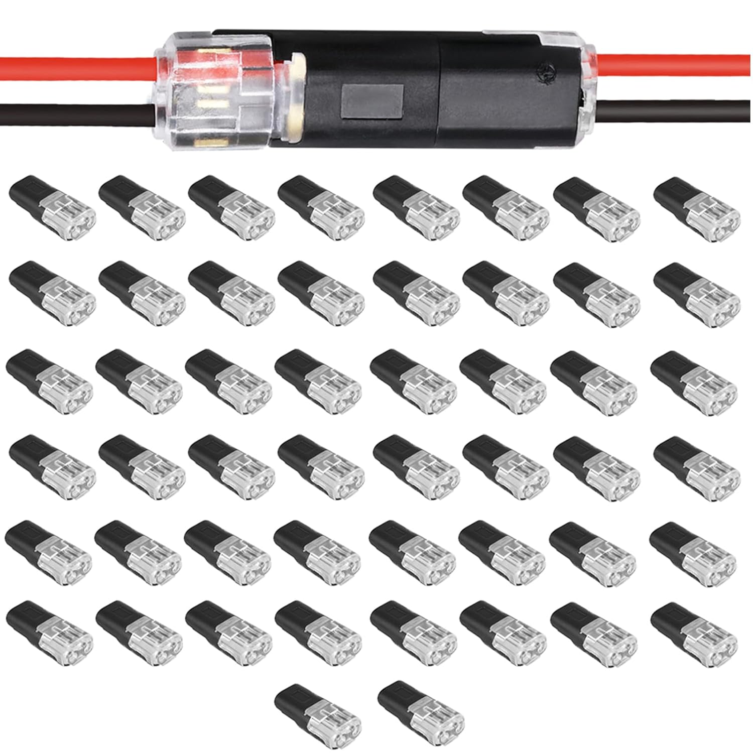 Wire Connectors Kit, Double Wire Plug-in Lock Strip Connector, Quick Connect Push-in Electrical Connectors with Locking Buckle for LED, Home & Automotive Wiring (50PC)