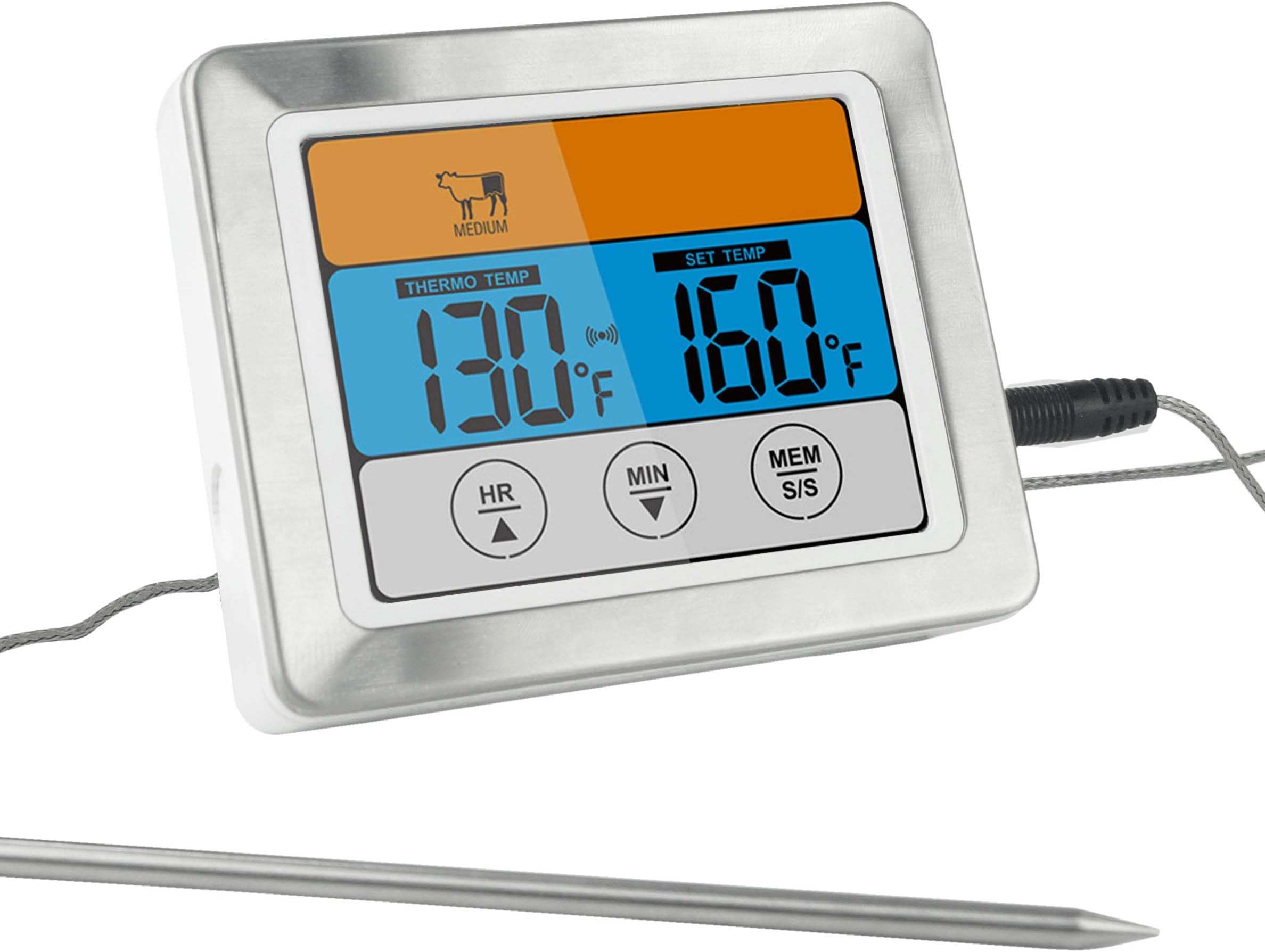 Kohi Digital Meat Thermometer Food Thermometer Oven Safe Timer with 3.2" Large Color Touch Screen for Grilling Roasting Turkeys, BBQ, Oven Cooking