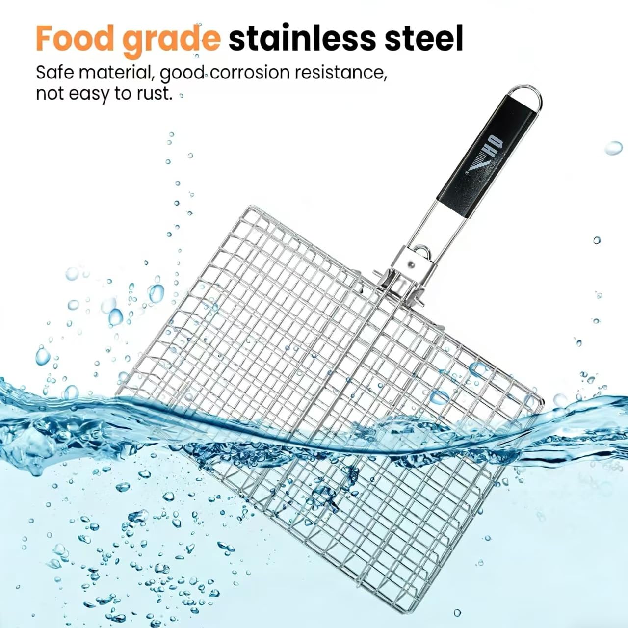 Cestino da cucina in acciaio inox per barbecue, pieghevole, portatile, con manico rimovibile, rete antiaderente per pesce, verdure, gamberetti